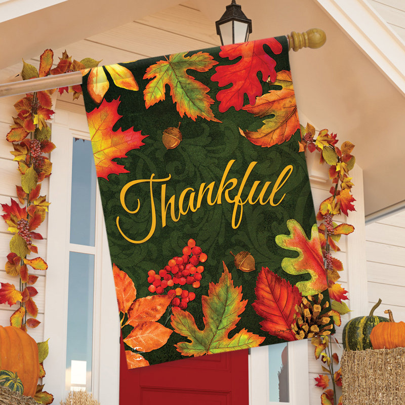 Drapeau de maison d'automne «Thankful Leaves», Jaune / Vert / Orange