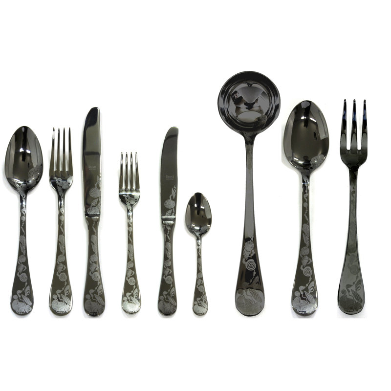 Venere Flatware Set - 75 Pieces - Ice Gold, Black Gold