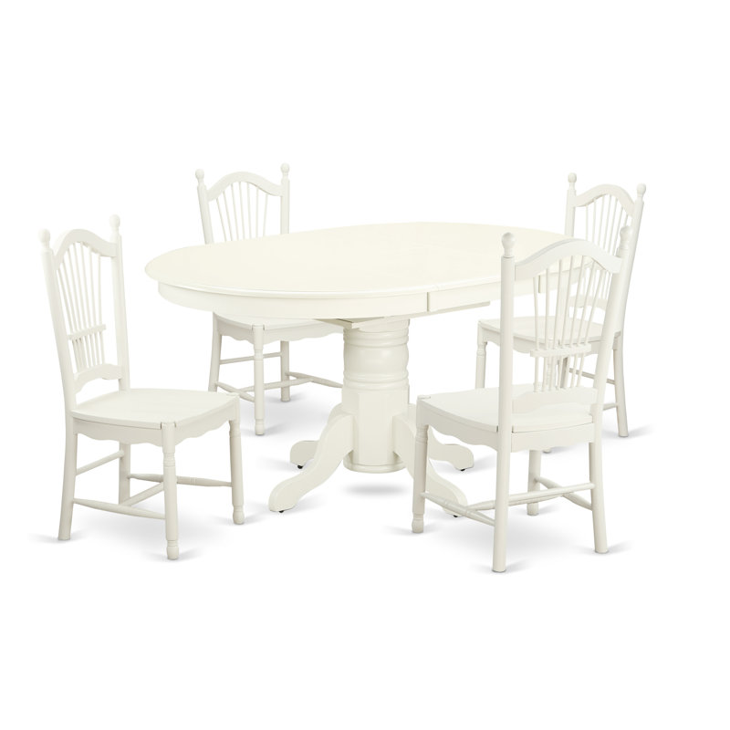 Ensemble de mobilier de salle à manger 5 pièces comprenant une table de cuisine ovale avec rallonge papillon et 4 chaises de salle à manger, lin blanc