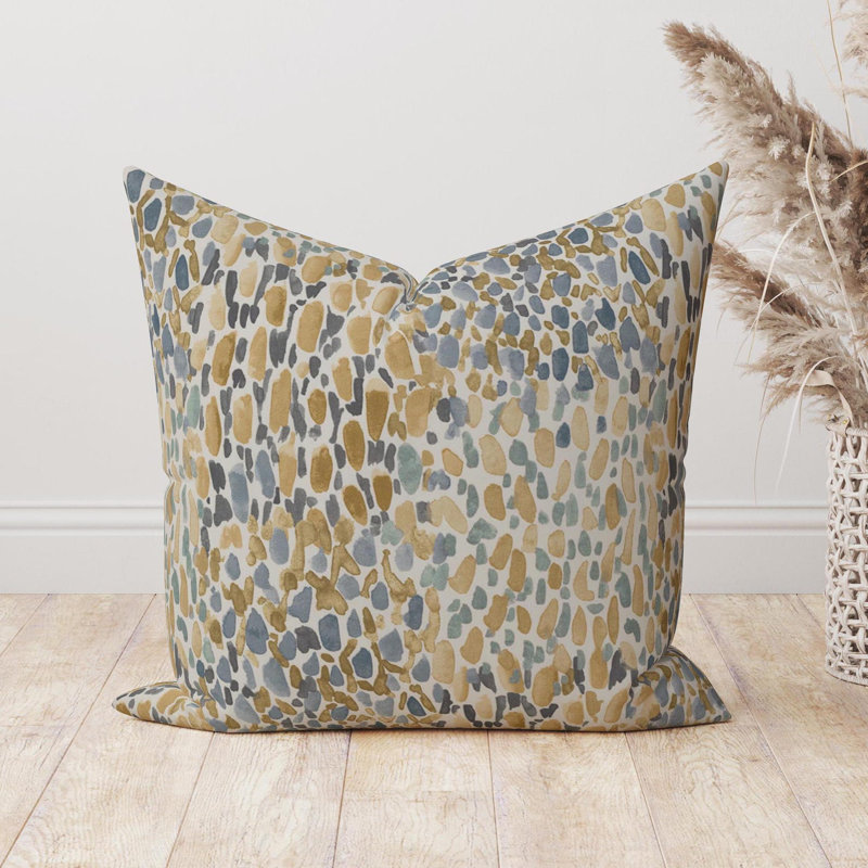 Housse de coussin à imprimé abstrait brun clair à pois, Carré, H 21 po x l 21 po