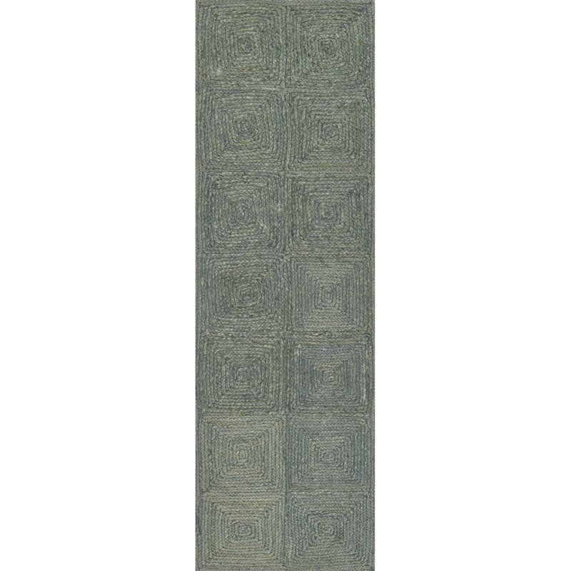 Momeni Maritime Hand Woven Jute Geometric Blue Area Rug 2'3" X 8' Runner, Runner 2'3" x 8'