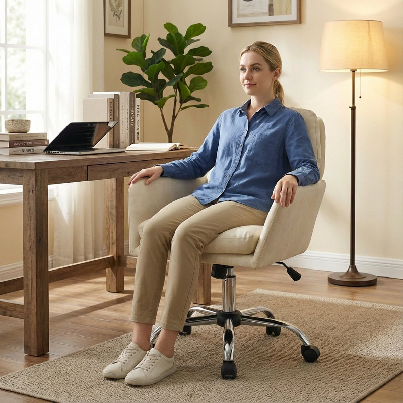 Chaise de bureau pivotante en similicuir, Beige
