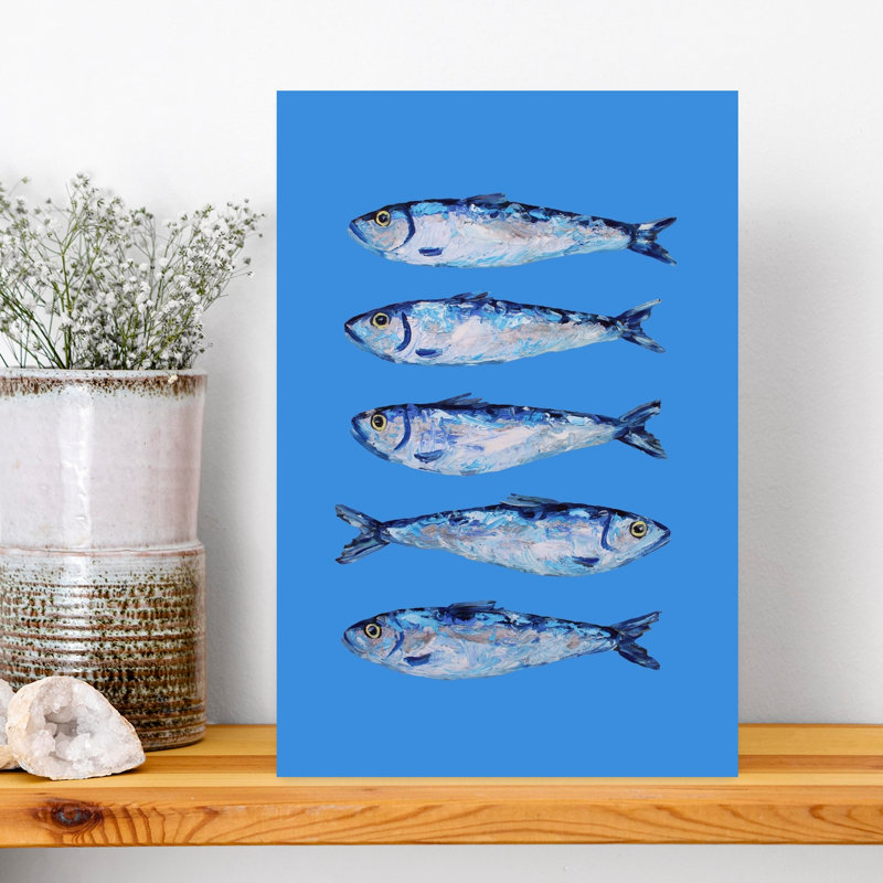Cinq sardines bleues, art mural océan côtier, H 18 po x l 12 po