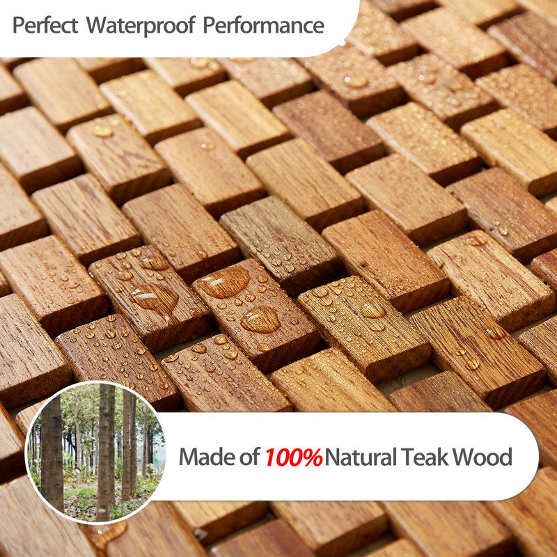 Edinburgh Reversible Teak Wood Anti-Slip Shower Mat, 46.46" L x 19.7" W
