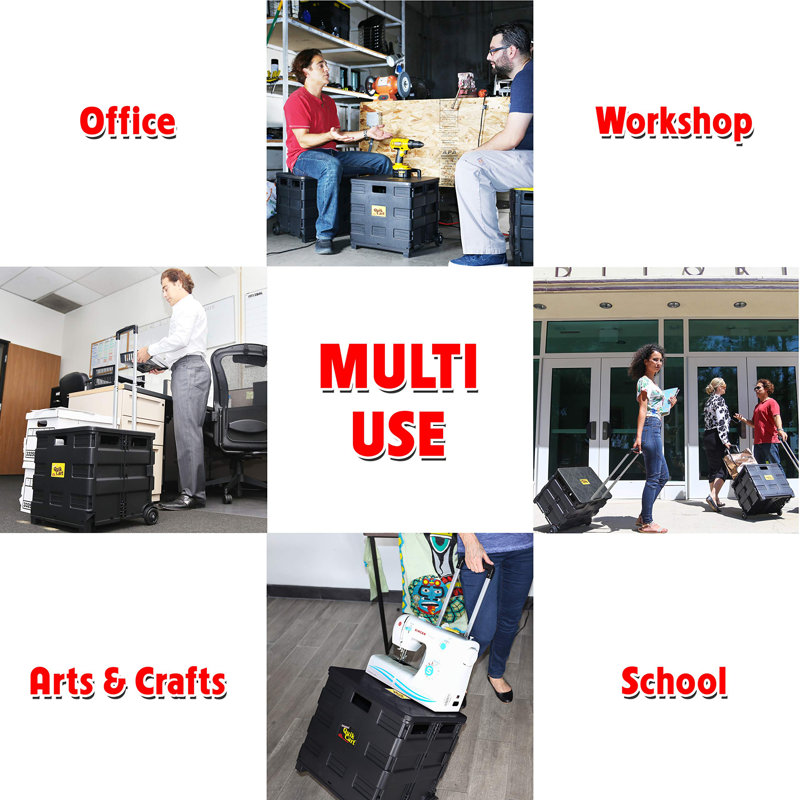 Collapsible Handcart With Retractable Handle, 80 Lbs Capacity, Foldable Storage, Multi-Purpose Utility Cart For Office, Groceries, And Tools