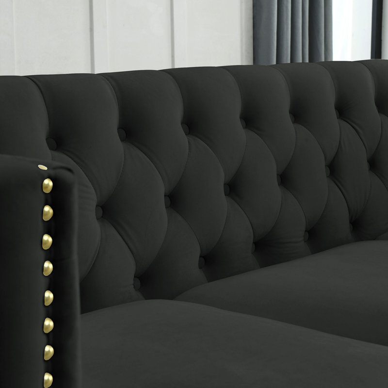 Canapé rembourré 80,5 po Illait, Velours noir
