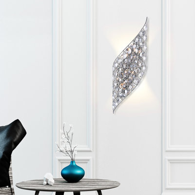 Applique murale à ruban 4 lumières droite de 7 po avec finition chromée Beckmann pour couloir, salle à manger, salle d'eau - Compatible G9 DEL, ampoules non incluses - conception à ruban ornée de cristaux
