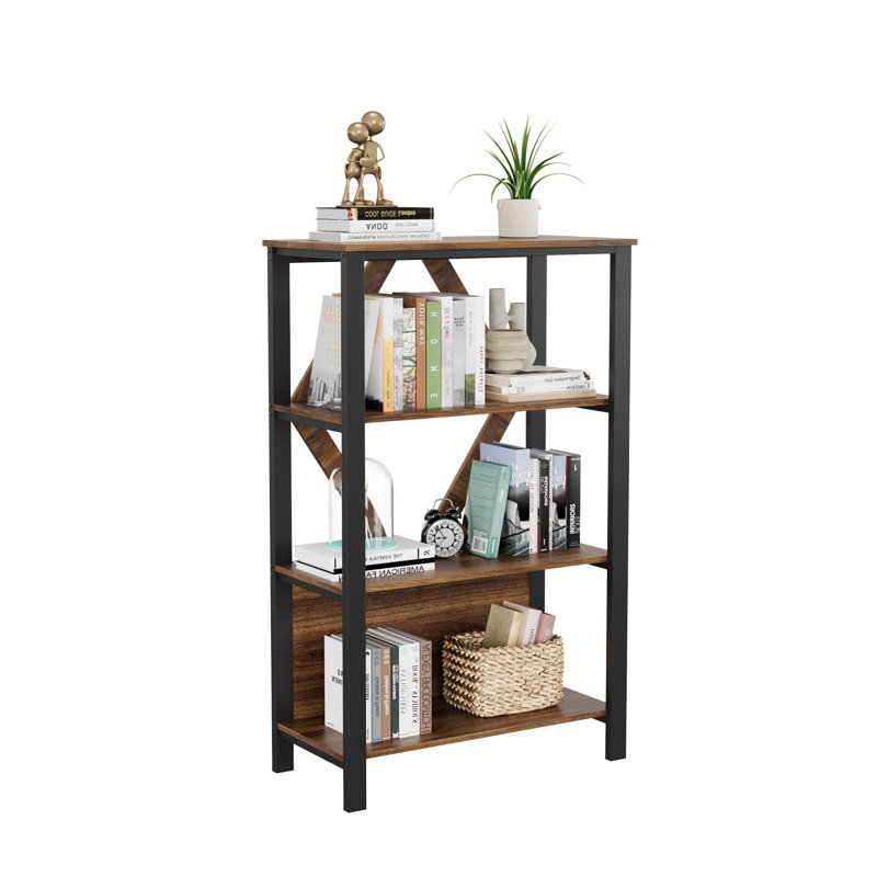 5 Tier Bookshelf With LED Lights, Rustic Brown, (4 Shelves) 50.40''H x 31.50''W x 15.80''D
