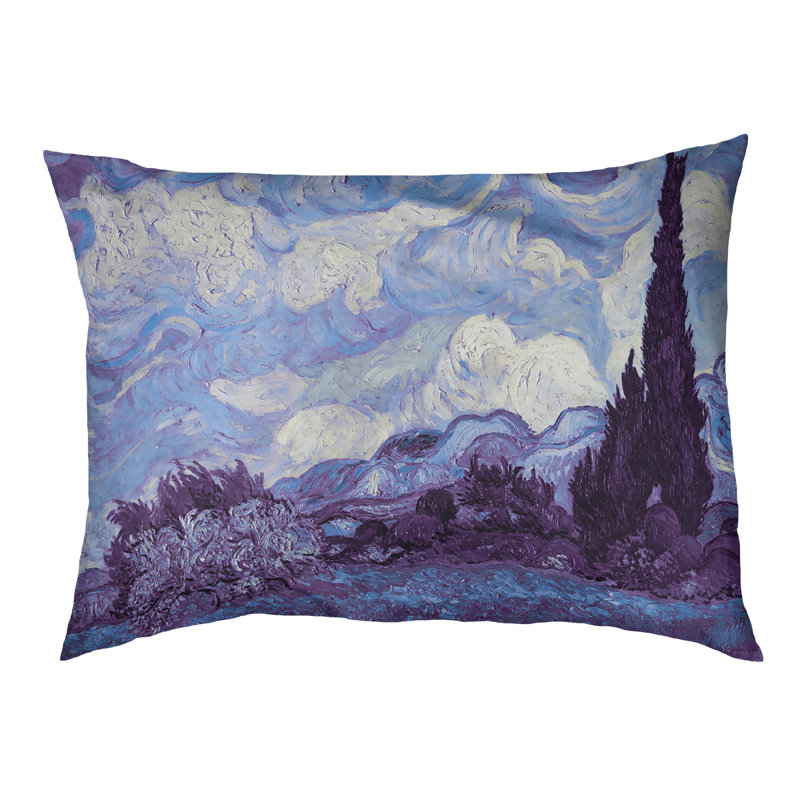Coussin de concepteur indigo wheatfield avec blé cyprès Burk, L 32,5 po x l 42,5 po, Indigo / noir