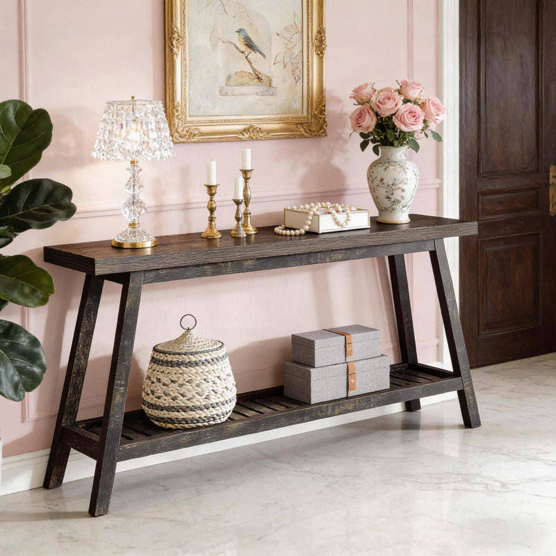Canapé à 2 niveaux, console, table d'appoint, Marron foncé