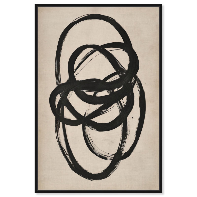 Décoration murale beige sur toile I , Cadre flottant noir, H 37 po x l 25 po