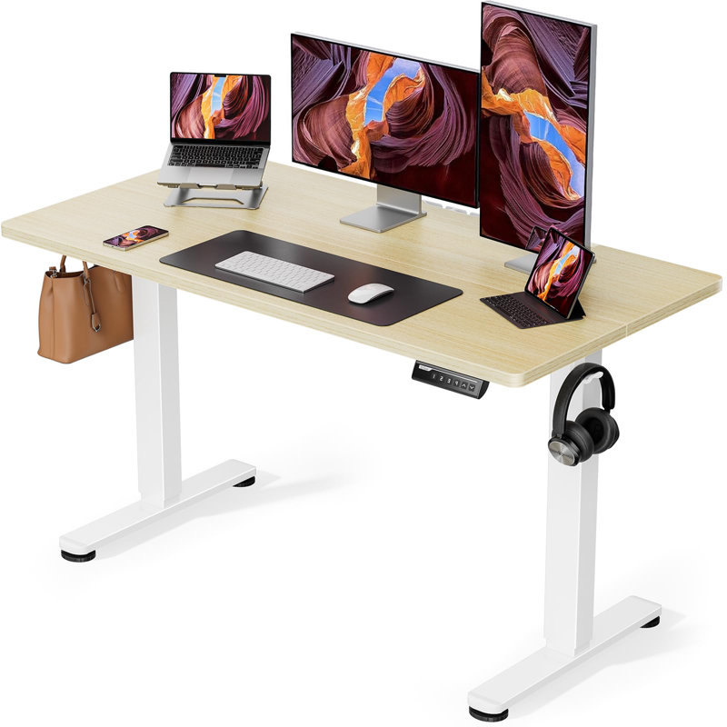 Commercial Use Height Adjustable Rectangular Standing Desk, Beige/White, 118cm H x 120cm W x 60cm D