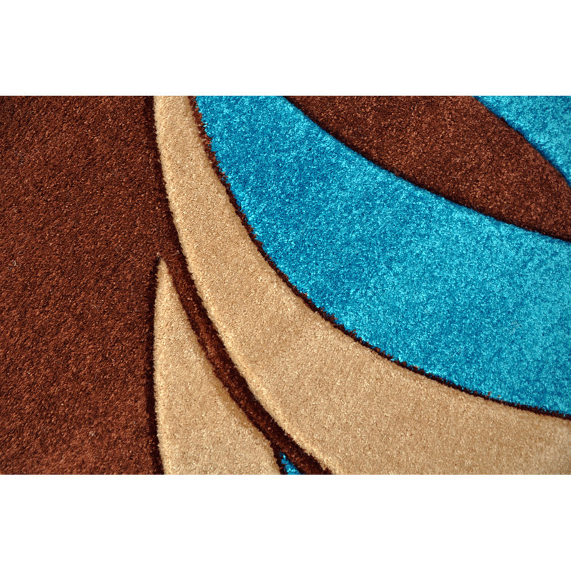 Tapis bleu/brun tissé à la machine Melfa, Tapis de couloir 2 pi 7 po x 14 pi 6 po