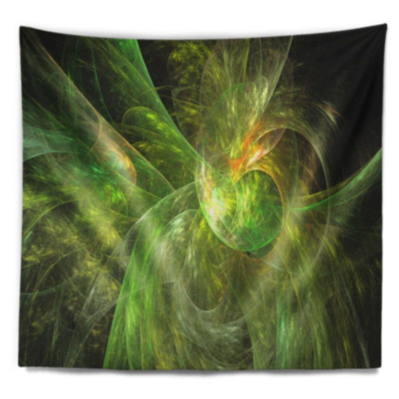 Illustration abstraite verte sur tapisserie fractale noire, H 78 po x l 92 po