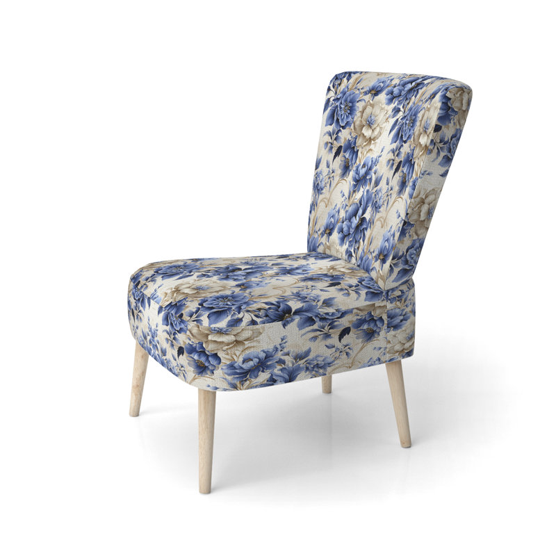 Chaise d'appoint rembourrée Cottage A, Cadres ornementaux bleu cobalt victorien VI