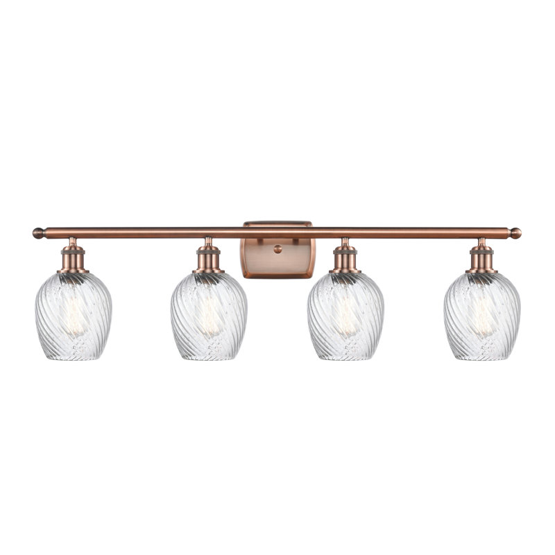 Éclairage de salle de bain à intensité variable 4 lumières Lyman, Motif cannelé transparent, Cuivre antique