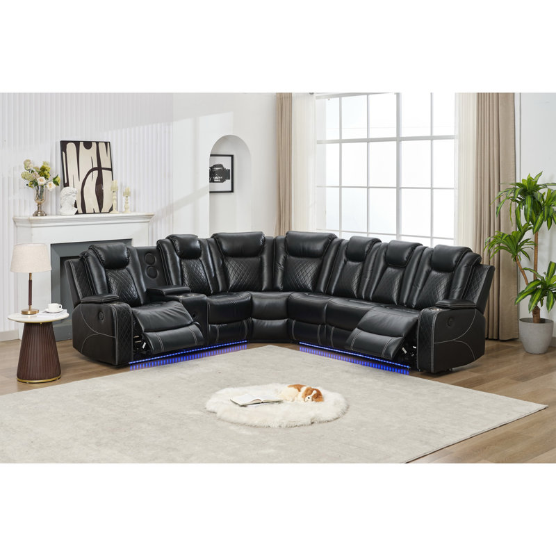 Canapé modulaire inclinable électrique avec haut-parleur / bande DEL de couleur noire, Noir