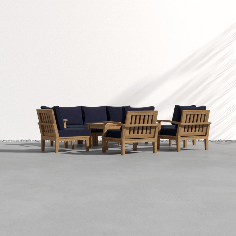 Modway Marina 8 Piece Outdoor Patio Teak Set, Navy