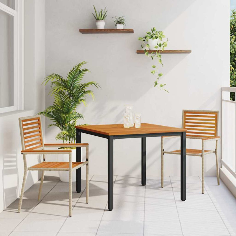 3 Piece Garden Dining Set Acacia, White