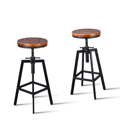 ENSEMBLE DE 2, tabourets de bar industriels, hauteur 25,6-31,5 pouces, hauteur réglable, îlot de cuisine, siège pivotant en bois (noir)