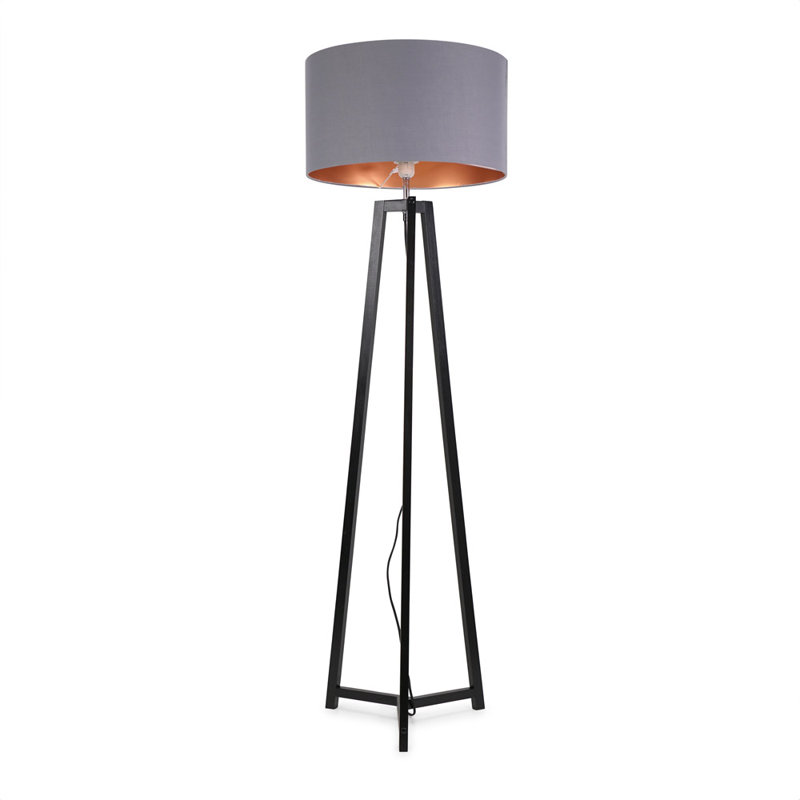 Rhavyn 148cm Traditional Floor Lamp, Matte Black, Grey/Gold