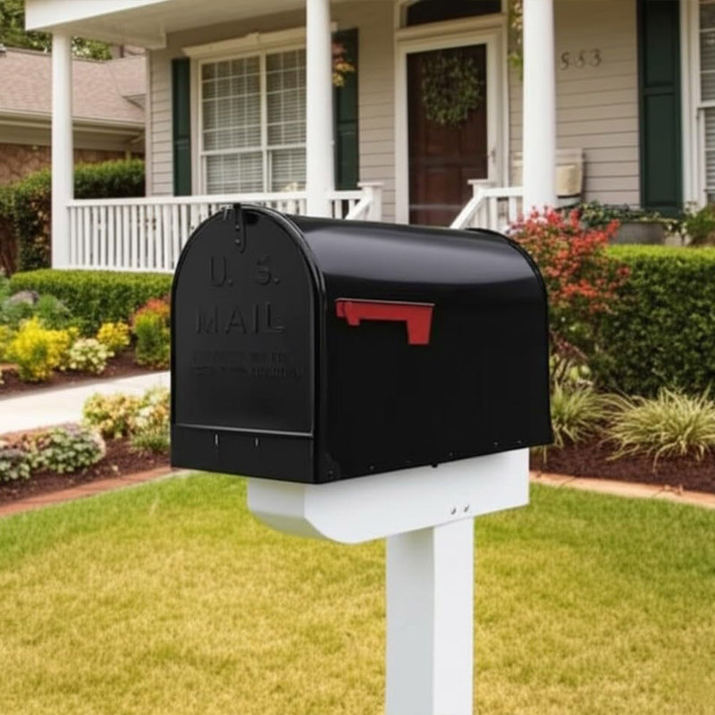 4w Rural Mailboxes Galvanized Steel,jumbo Size,post-mount Mailbox In Black