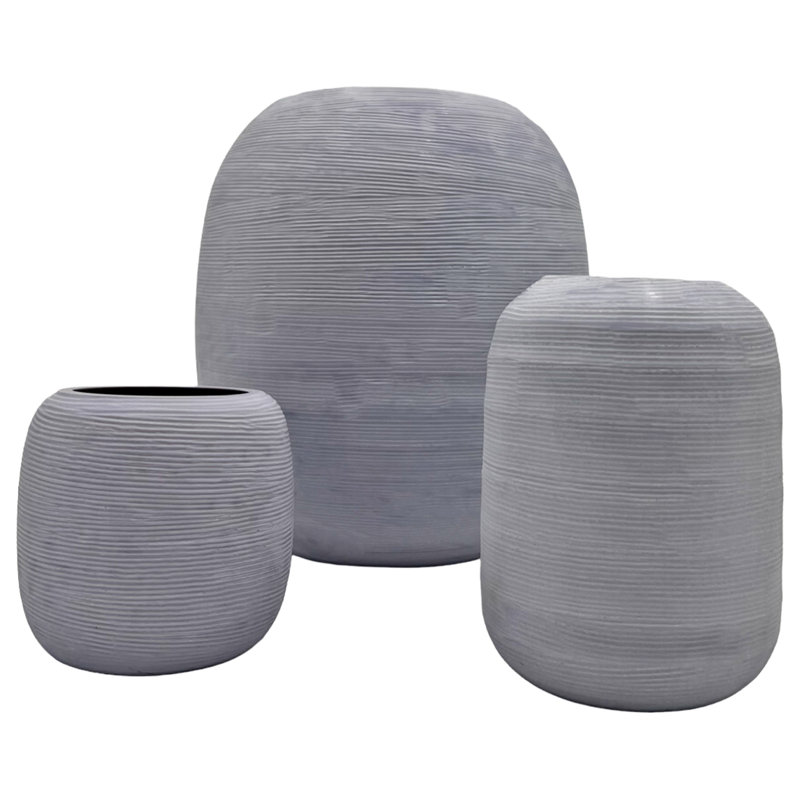 Set of 3 Decorative Handmade Glass Slate Serenity Vase in Grey