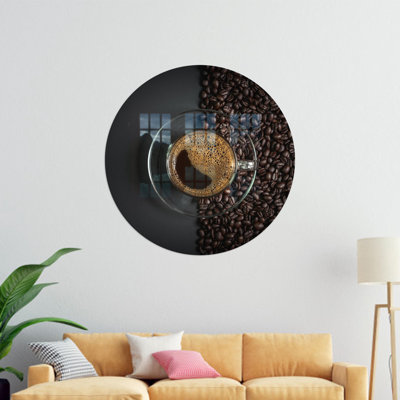 Modern Glass Art Print Featuring a Coffee Cup for Kitchen Wall Decor Ideal as a Wedding Gift or Bar Wall Accent