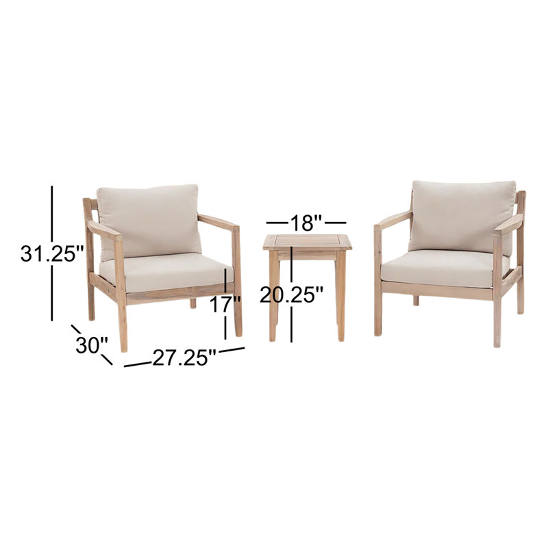 Amina 3-Piece Cushioned Outdoor Seating Group with End Table
