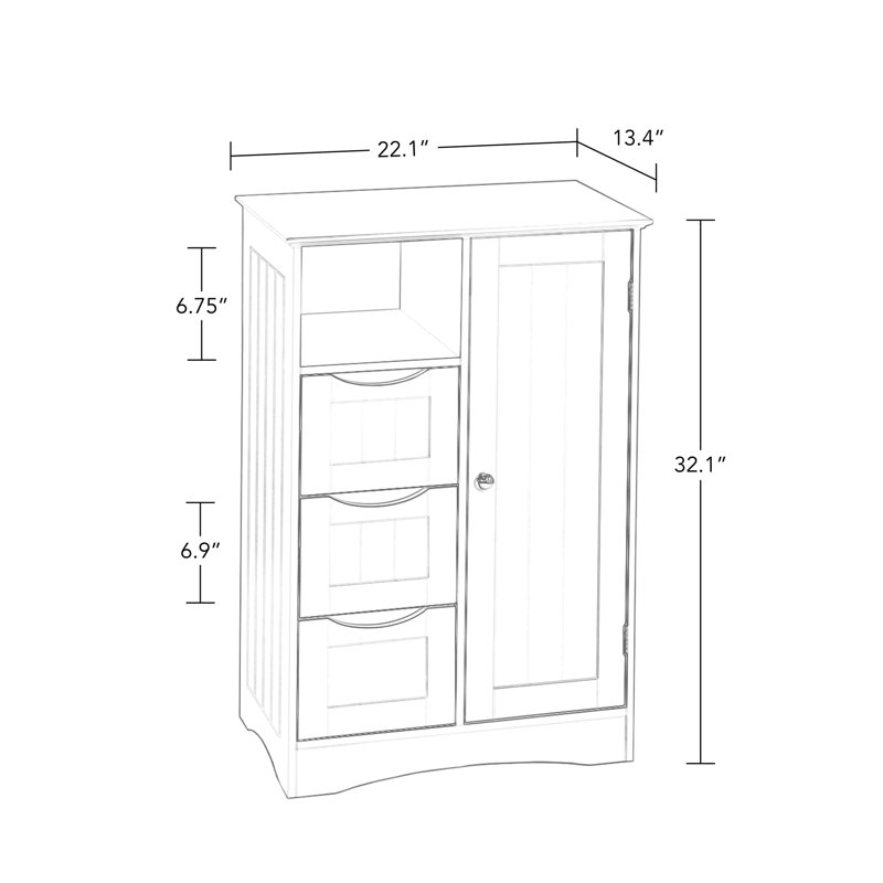 Gray MDF Freestanding Bathroom Storage Cabinet with Adjustable Shelving
