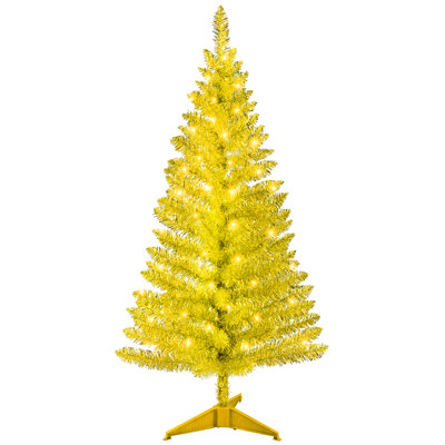 Arbre de Noël artificiel doré de 4 pi avec 50 lumières et support facile à assembler pour les petits espaces