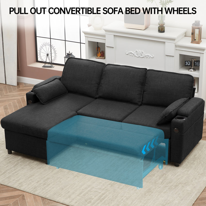 3 Seater Sofa & Chaise, Gray Linen Blend