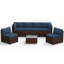 Ensemble de conversation modulaire pour patio 6 personnes en résine tressée PE brun, avec structure en acier épais robuste. Comprend 4 fauteuils sans accoudoirs, 2 canapés d'angle et une table basse. Parfait pour le jardin, la terrasse ou le bord de la piscine.-1686981252-1713098332-1737262015