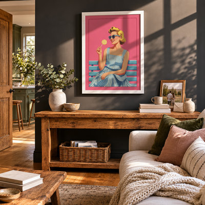 Woman with Lollipop Retro - Framed Print