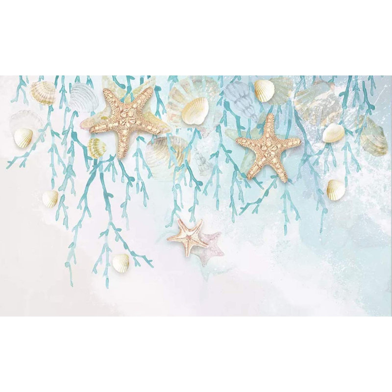 Papier peint amovible avec coquillages sous-marins, L 35,04 po x l 55 po