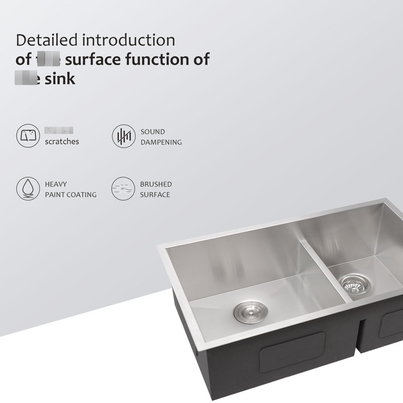 Évier de cuisine à double cuve 60/40 à double cuve de calibre 16 x 19 po, deux cuves profondes de 10 po, bonde arrière de 3,5 po, rainures en X pour un drainage en douceur de l'eau, tampons d'insonorisation de 3 m, jet de condensation, le paquet contient
