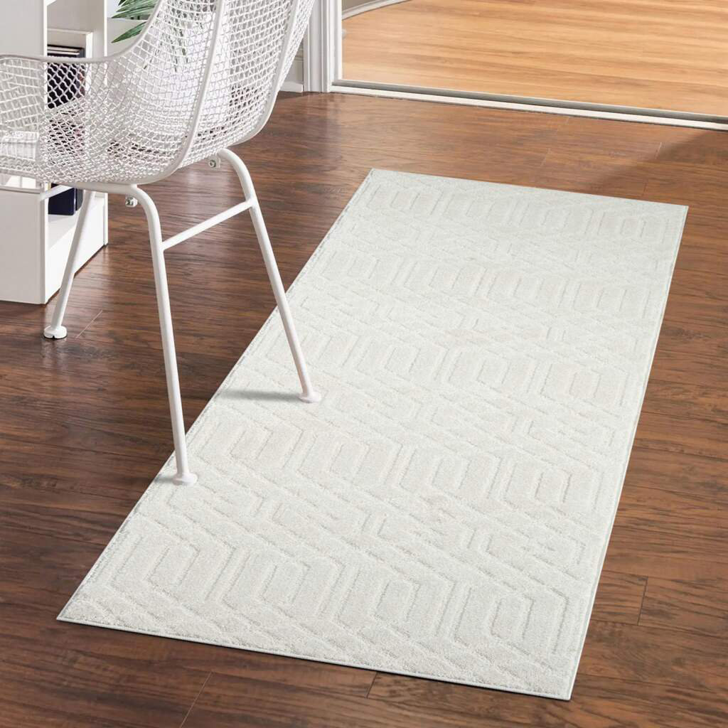 Teppich Kurzflor Wohnzimmer - Creme - Marokkanisch, Skandi - 3D-Effektt