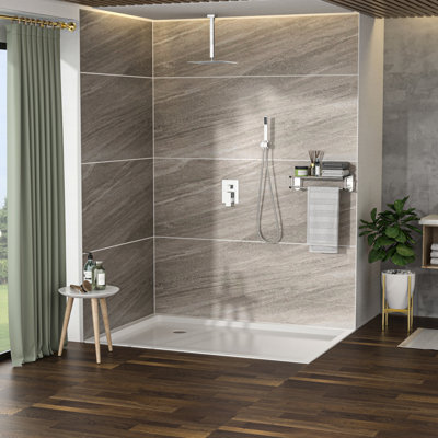 Douche carrée de 10 pouces - double tête avec fixation au plafond, douchette et pluie pour douche de luxe, débit d'eau réglable