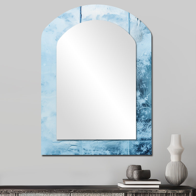 White blue Frosty collage  III - Abstract Collages Arch Wall Mirror, Modern Asymmetrical Decorative Mirror, Printed Metal Art