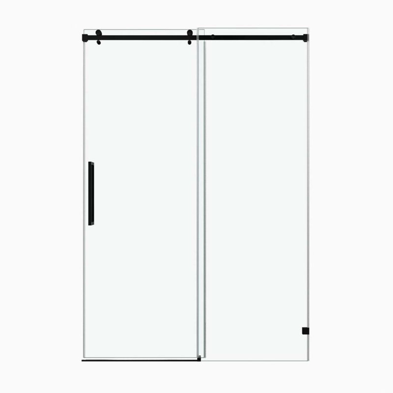 Porte de douche à panneau simple sans cadre l 44 à 48 po x H 79 po avec cadre en acier inoxydable noir mat et verre trempé de 3/8 po