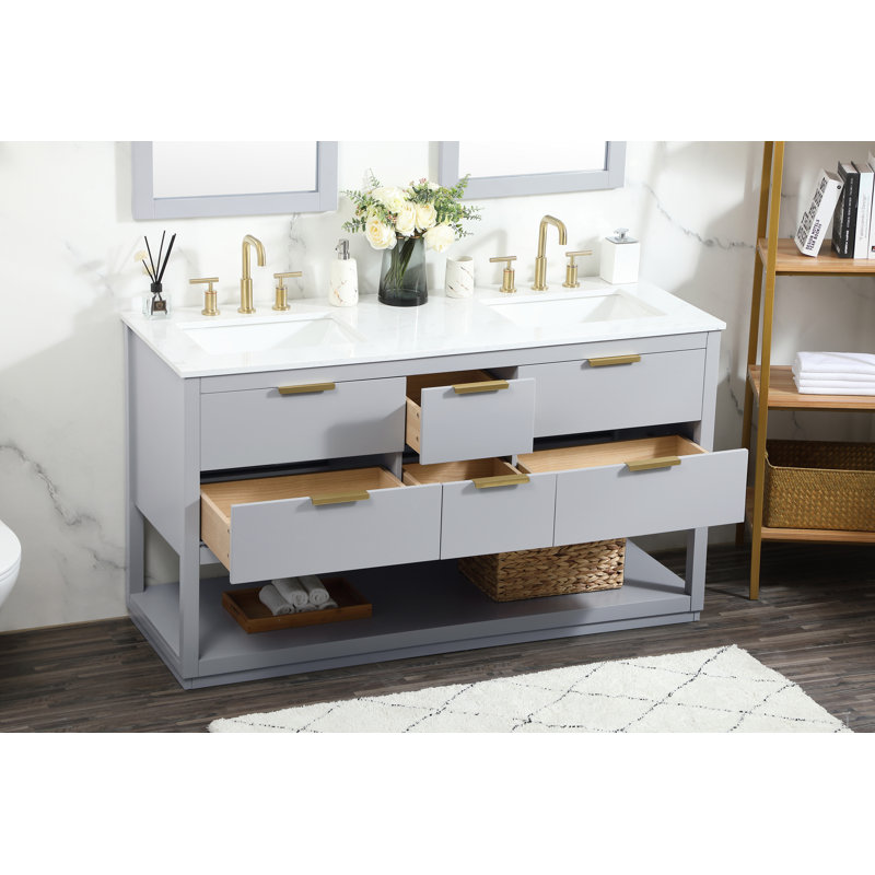 Felicity 60'' Double Bathroom Vanity with Engineered Marble Top, Gray