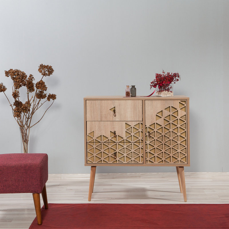 Commode combinée 3 tiroirs Borup, Beige