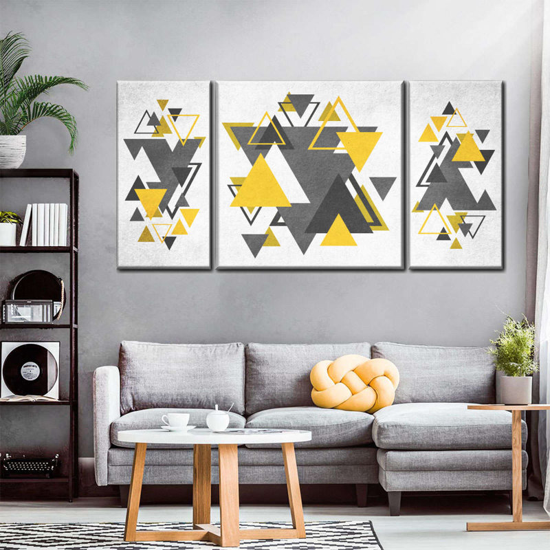 Triangles Abstract Geometric Multi Piece Canvas Print, 36" H x 74" W x 1.25" D