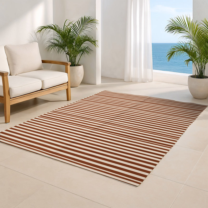 Tapis intérieur / extérieur brun HorizontalStripes, Rectangulaire 2 pi x 3 pi