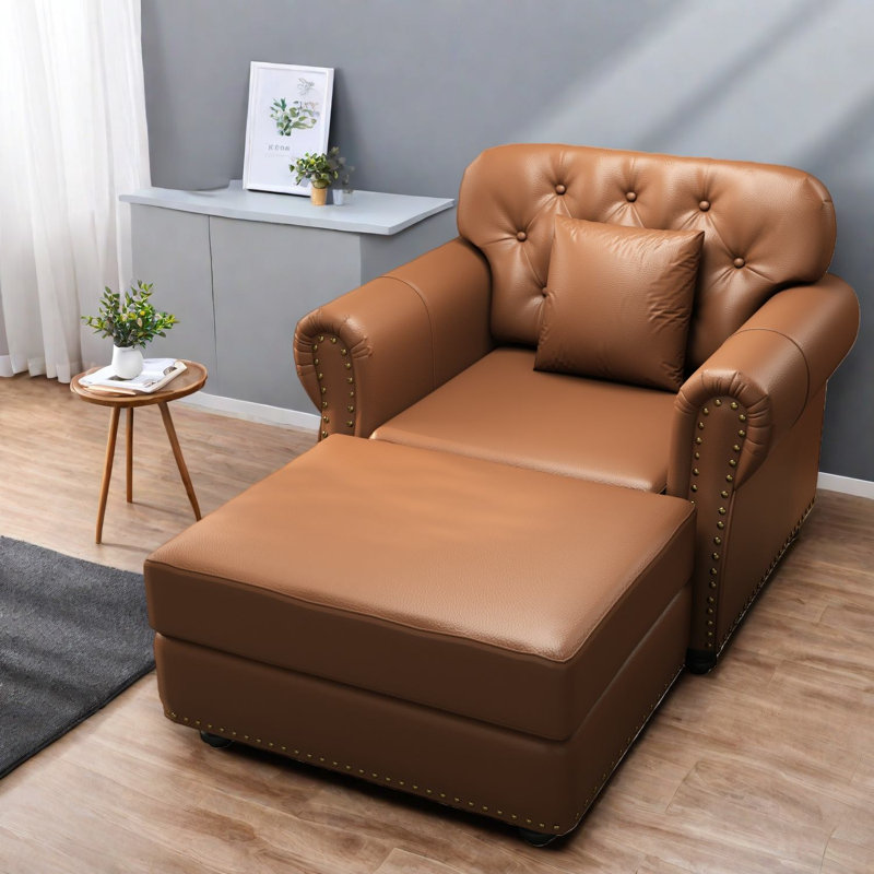 Fauteuil compact en similicuir avec repose-pieds Chesterfield Home Lounge