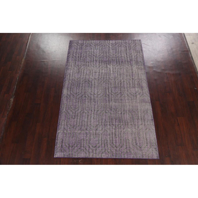 Tapis mauve en laine noué à la main de conception unique 5 pi 6 po x 8 pi 7 po