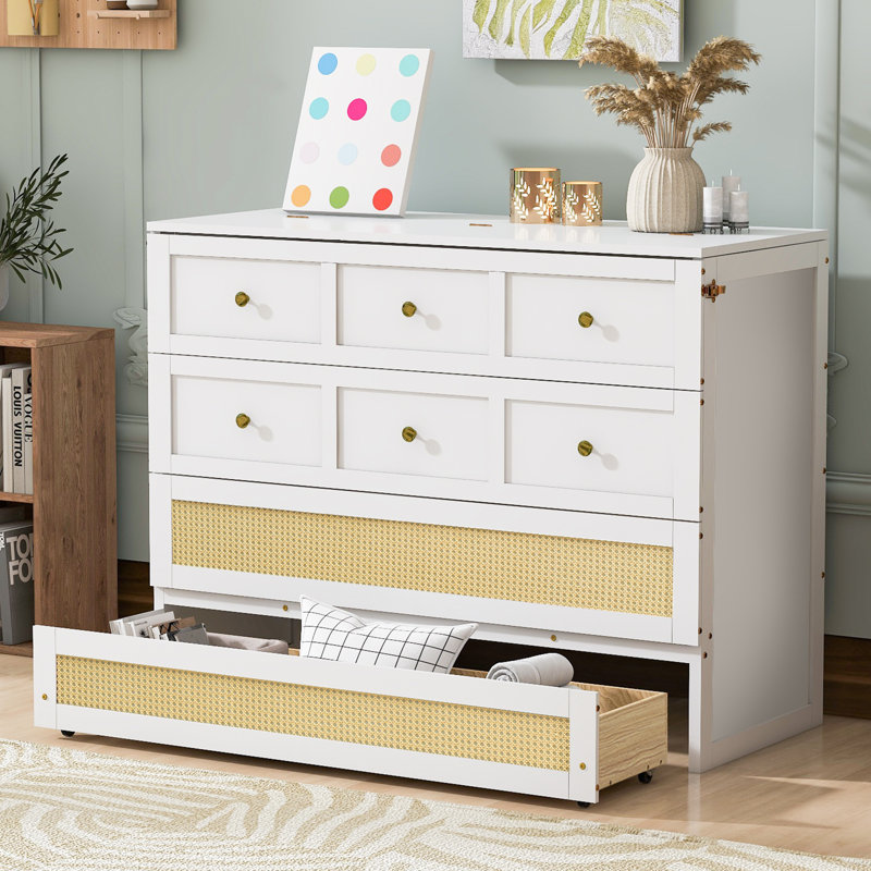 Lit escamotable double avec grands tiroirs, Blanc