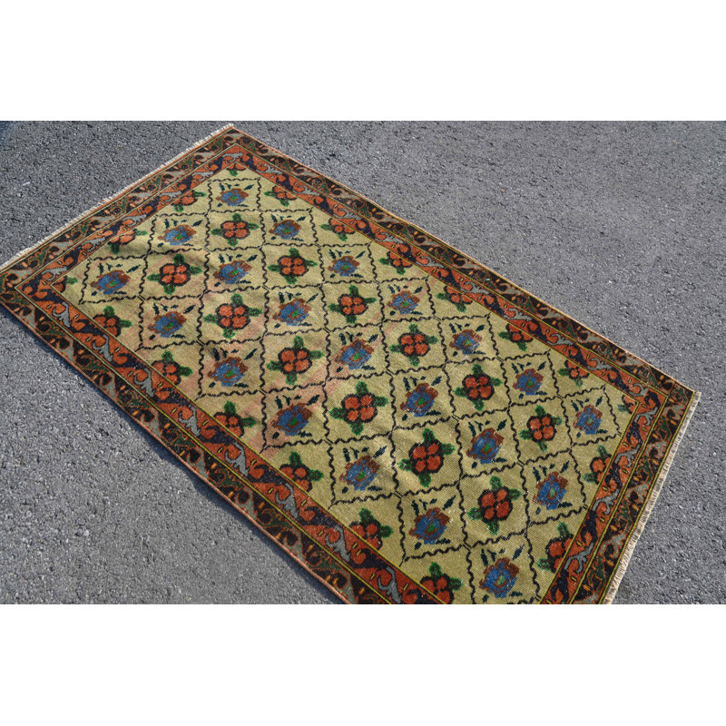 Tapis tissé à plat, tapis vert neutre, tapis rétro, tapis frais, tapis turc, tapis décoratifs 3,5 x 6,4 pi