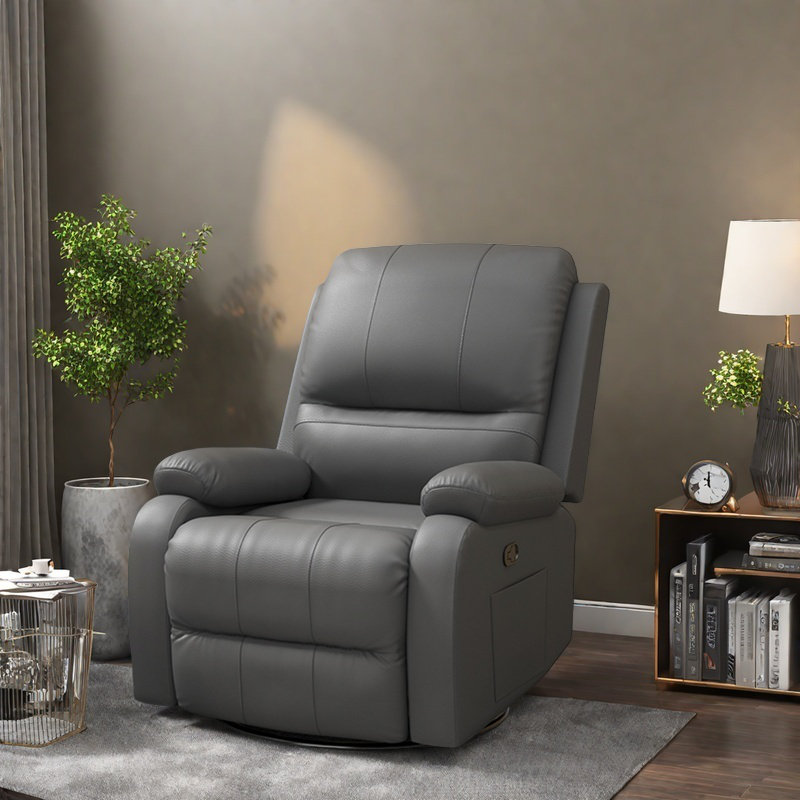 Stylish Swivel comfortable home lazy recliner, Gray Faux Leather
