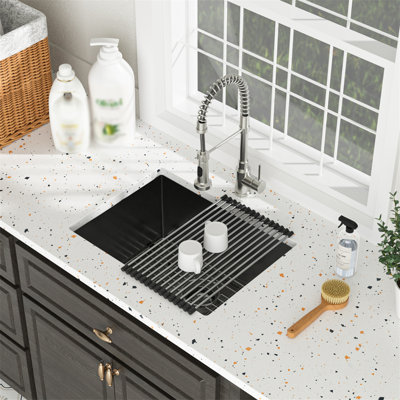 Laundry Sink 24 Inch - 24 X 18 X 12 Inch Undermount Gunmetal Black Laundry Utility Sink Deep Single Bowl 16 Gauge Stainless Steel Laundry Tub Sinks